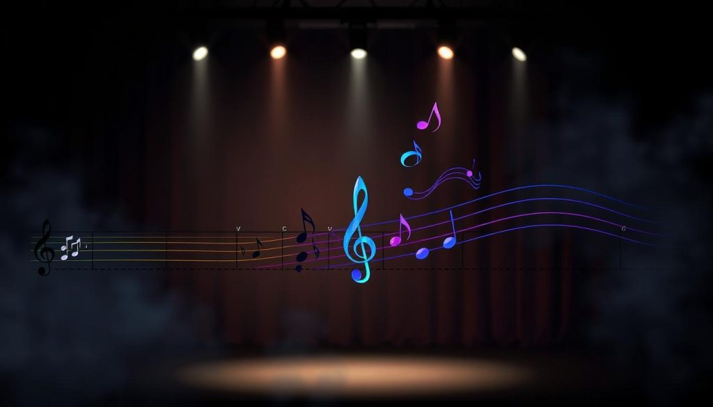 A dynamic, visually engaging representation of song structure, illustrating the essential elements of a blues composition. In the foreground, distinct sections labeled as "Verse," "Chorus," and "Bridge" are depicted through colorful, flowing lines connecting each part, resembling a musical staff. The middle of the image features abstract musical notes swirling around to convey emotion and feeling, with hints of blues scales represented through deep blue and soulful purples. The background is softly blurred, showcasing a dimly lit stage with a subtle spotlight directed towards the musical elements, creating a focus on the song structure. The atmosphere is somber yet rich with creativity, invoking a sense of reflection and deep understanding of blues music's intricate construction. A dynamic, visually engaging representation of song structure, illustrating the essential elements of a blues composition. In the foreground, distinct sections labeled as "Verse," "Chorus," and "Bridge" are depicted through colorful, flowing lines connecting each part, resembling a musical staff. The middle of the image features abstract musical notes swirling around to convey emotion and feeling, with hints of blues scales represented through deep blue and soulful purples. The background is softly blurred, showcasing a dimly lit stage with a subtle spotlight directed towards the musical elements, creating a focus on the song structure. The atmosphere is somber yet rich with creativity, invoking a sense of reflection and deep understanding of blues music's intricate construction.